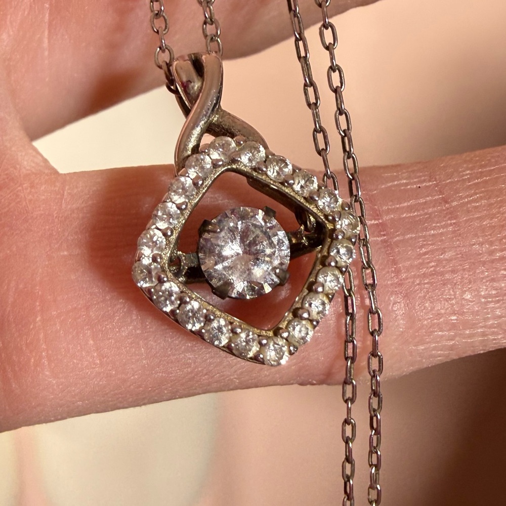 Macy Arabella Sterling silver Dancing CZ art deco delicate pendent necklace
